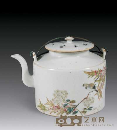 民国 粉彩花鸟纹茶壶 直径10.5cm